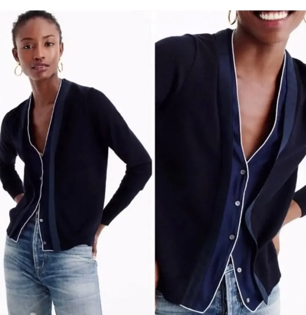 J. Crew Harlow Cardigan Navy Blue Merino Wool Button Front Sweater Size S NWT